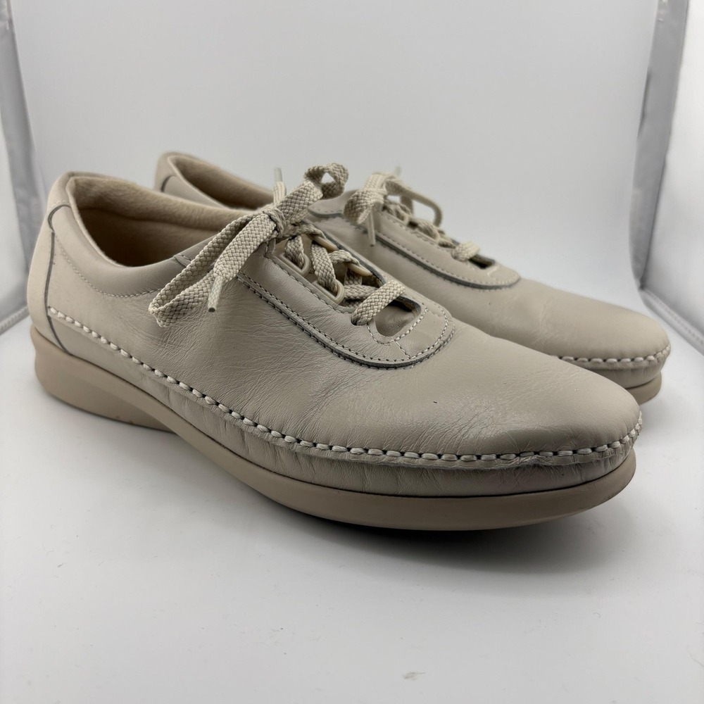 SAS Free Time Walking Shoes Womens 8.5 N Beige Leather Lace Up Tripad Comfort